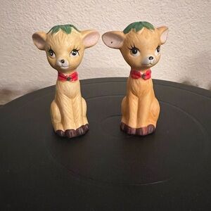 Vintage JSNY ceramic reindeer salt and pepper shakers.